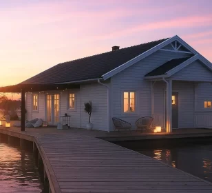 Одноэтажный каркасный дом с террасой и котельной КД-550 фото