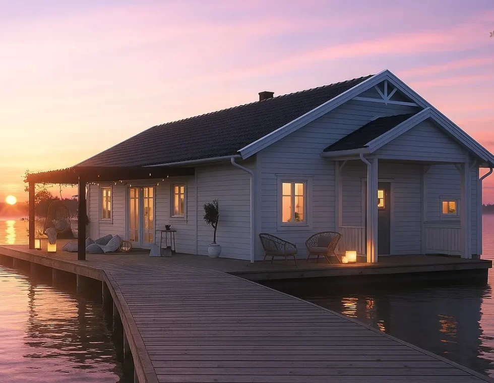 Одноэтажный каркасный дом с террасой и котельной КД-550 фото