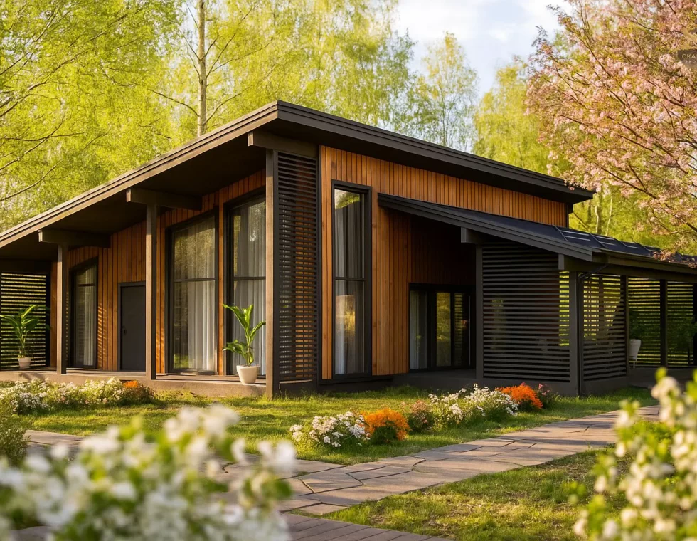 Одноэтажный каркасный дом с высокими потолками и узкими окнами КД-810 фото 1