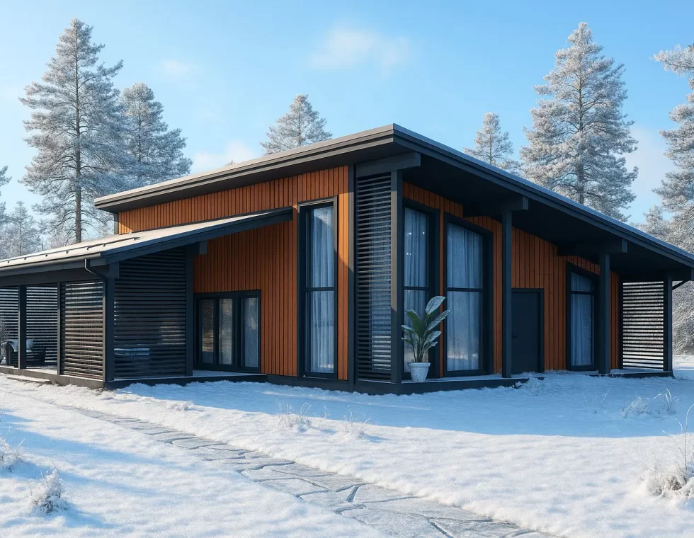 Одноэтажный каркасный дом с высокими потолками и узкими окнами КД-810 фото 3