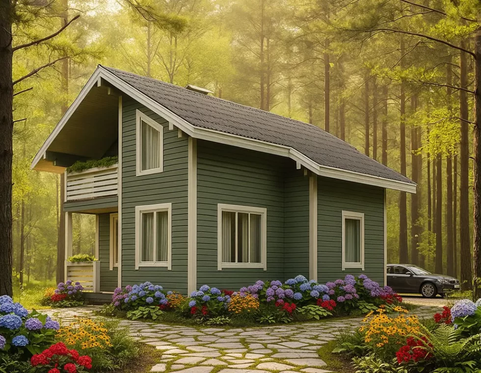 2-х этажный каркасный дом с двумя террасами КД-300 фото 1