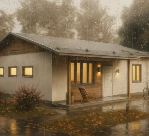 Одноэтажный каркасный дом с двускатной кровлей и террасой КД-340 фото 1