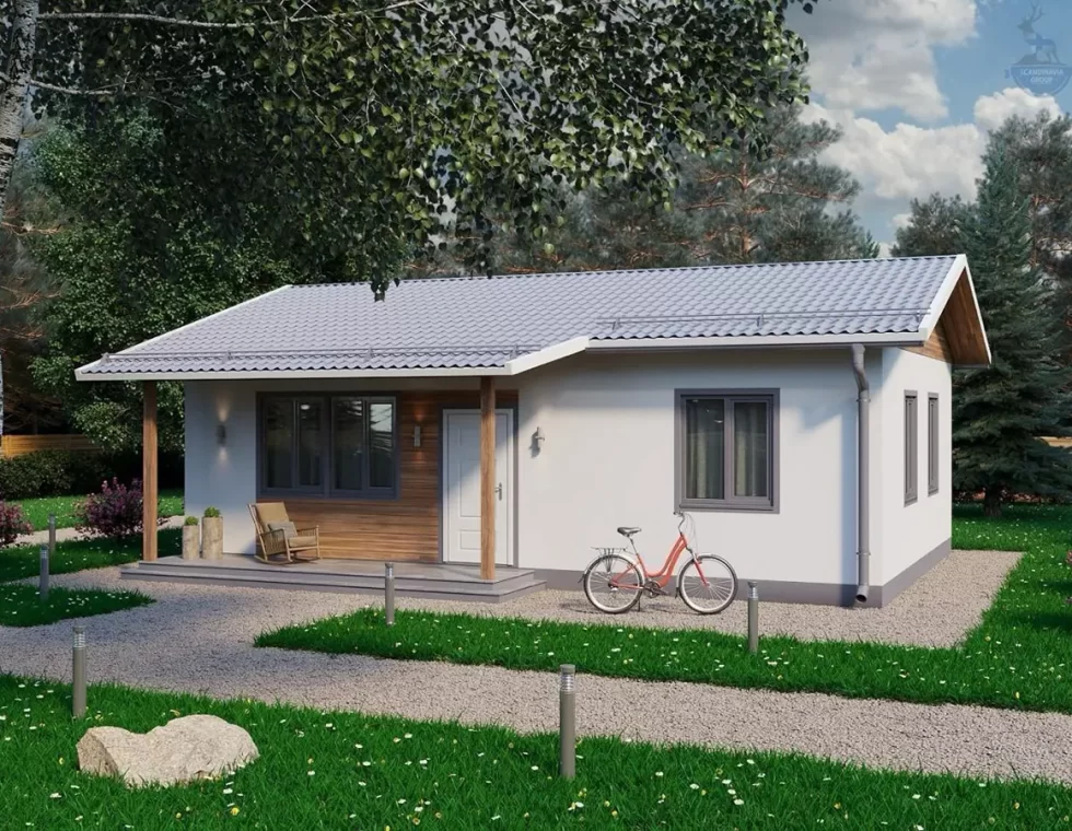 Одноэтажный каркасный дом с двускатной кровлей и террасой КД-340 фото 3