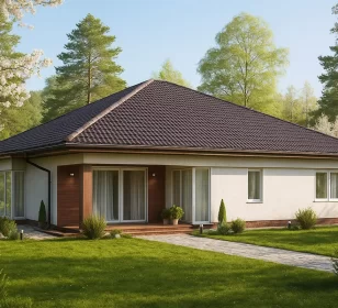 Одноэтажный каркасный дом с гаражом КД-140 фото