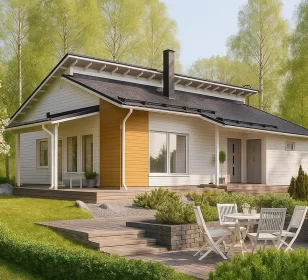 Одноэтажный каркасный дом с котельной и террасой КД-350 фото