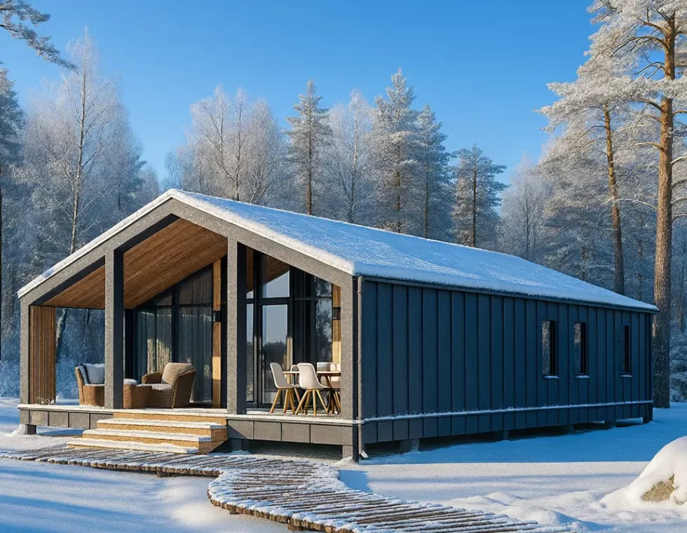 Одноэтажный каркасный дом с террасой и панорамными окнами КД-380 фото 1