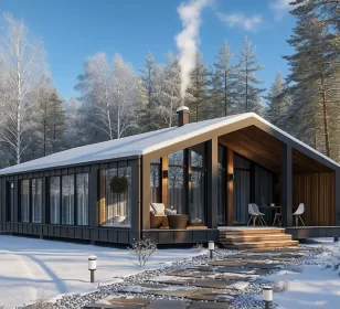 Одноэтажный каркасный дом с террасой и панорамными окнами КД-380 фото 2